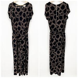 Chico’s Travelers Dot Ripple Crop Jumpsuit Women 2 14/16 Black Tan Belted Pocket